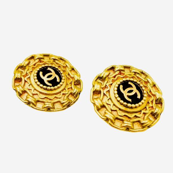 Chanel 24k Gold-Plated Black Clip-on Earrings - Picture 1 of 9